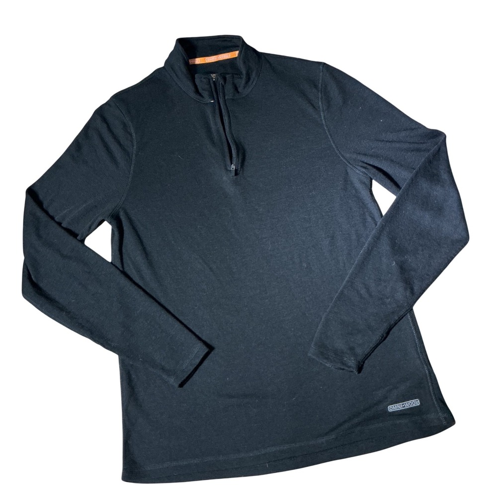 Omni-Wool Quarter Zip Base Layer Mens Medium Black Long Sleeve Thermal Top